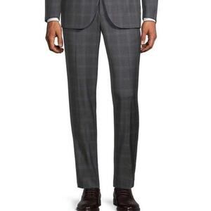 Ted Baker Jake Classic Fit Shadow Plaid Wool Pants Trousers Grey - Size 38